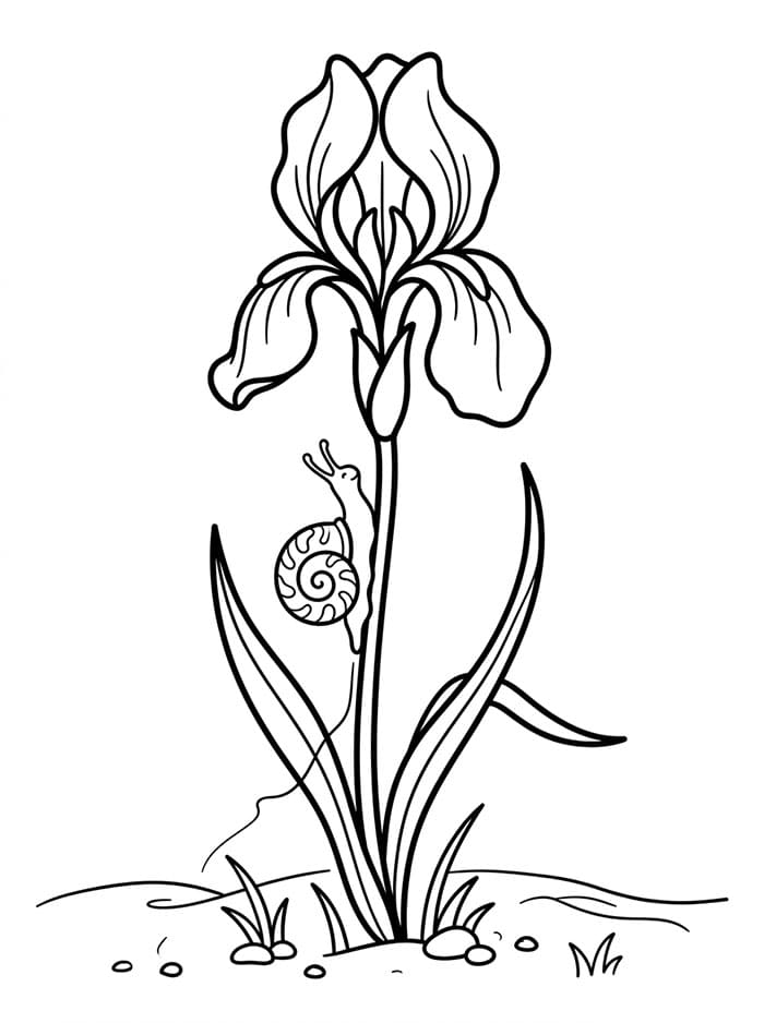 Coloriage Fleur d'iris et escargot
