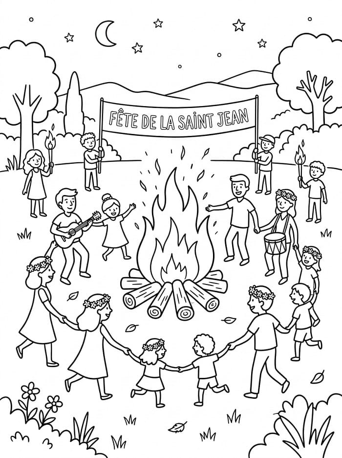 Coloriage Gratuit Fête de la Saint Jean Pour les Enfants