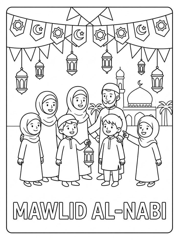 Coloriage Gratuit Mawlid Pour les Enfants
