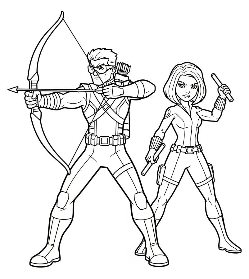 Coloriage Hawkeye et Black Widow