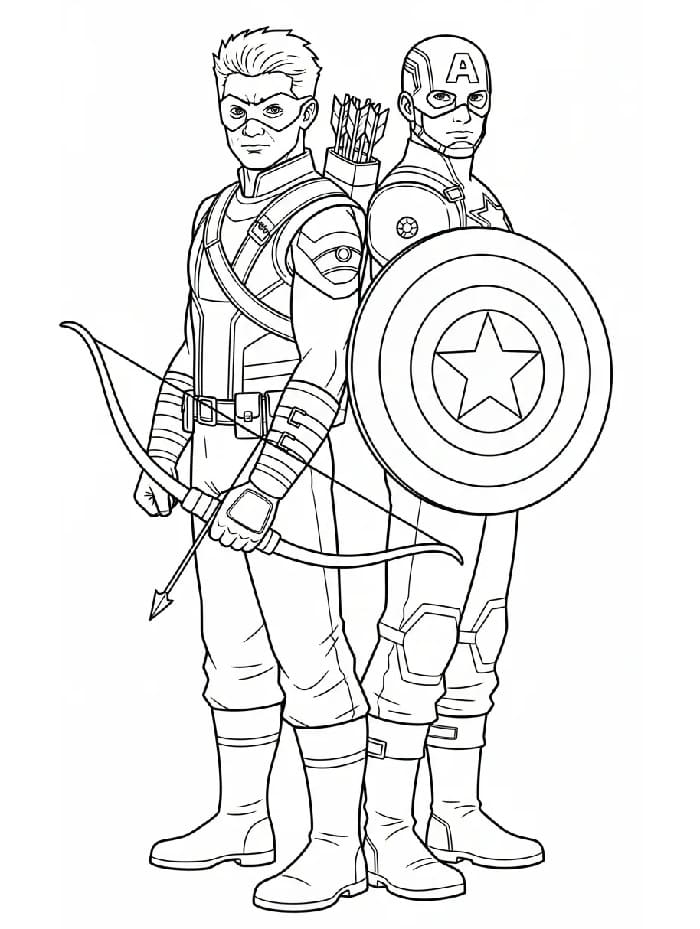 Coloriage Hawkeye et Captain America
