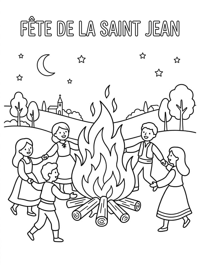 Coloriage Imprimable Gratuit Fête de la Saint Jean Pour les Enfants