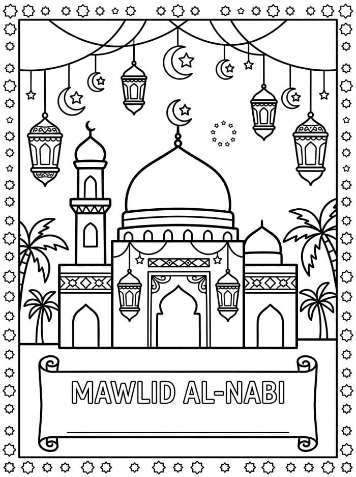 Coloriage Imprimable Gratuit Mawlid Pour les Enfants