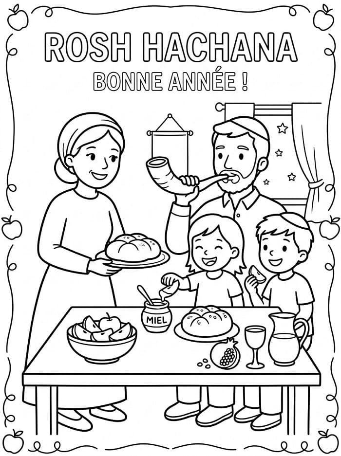Coloriage Imprimable Gratuit Roch Hachana Pour les Enfants
