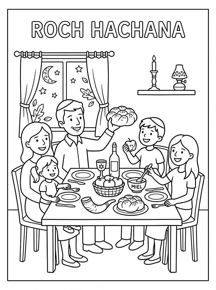 Coloriage La Famille à Roch Hachana