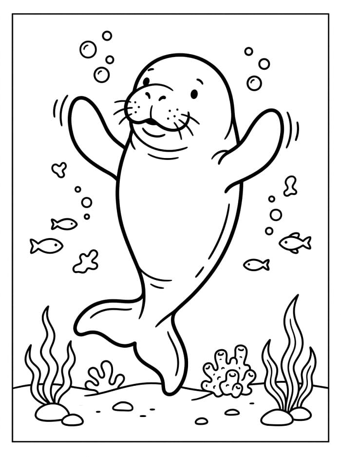 Coloriage Lamantin de dessin animé