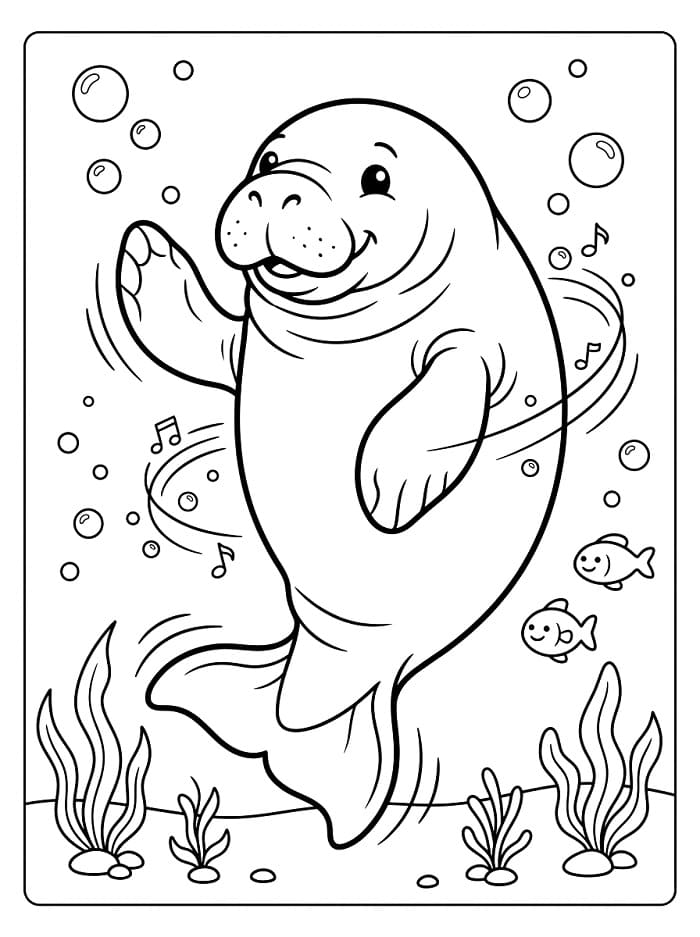 Coloriage Lamantin joyeux