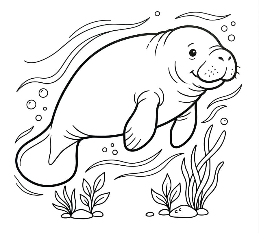 Coloriage Lamantin qui nage