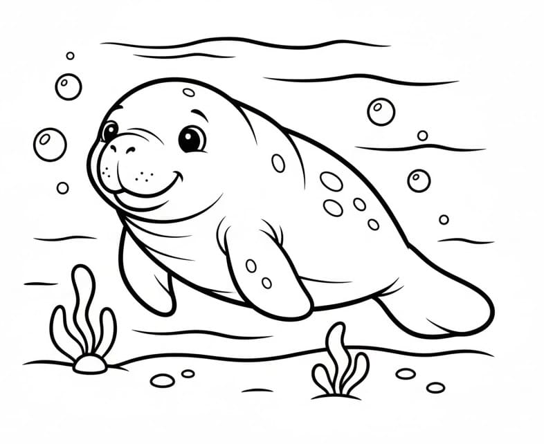 Coloriage Lamantin souriant