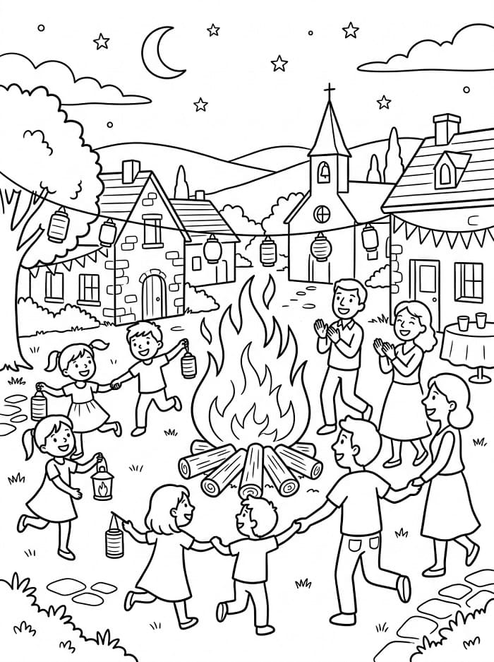 Coloriage Les gens le jour de la Saint-Jean