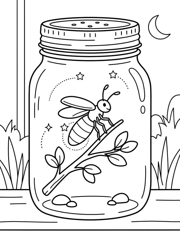 Coloriage Luciole dans un bocal