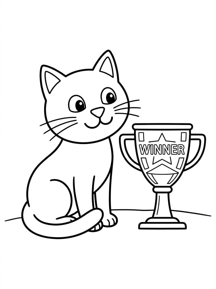 Coloriage Un chat et un trophée