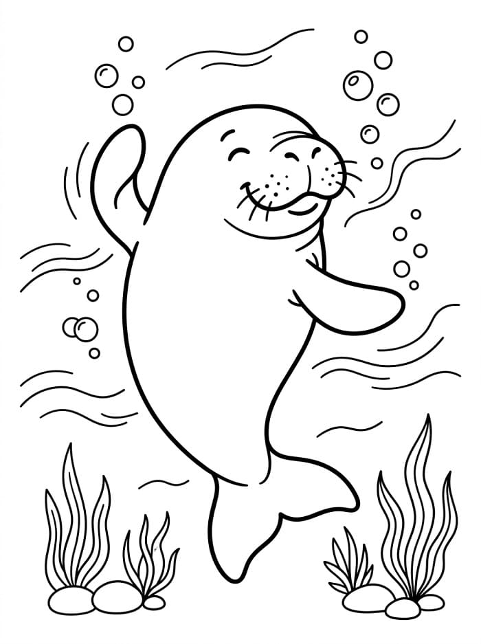 Coloriage Un lamantin qui danse