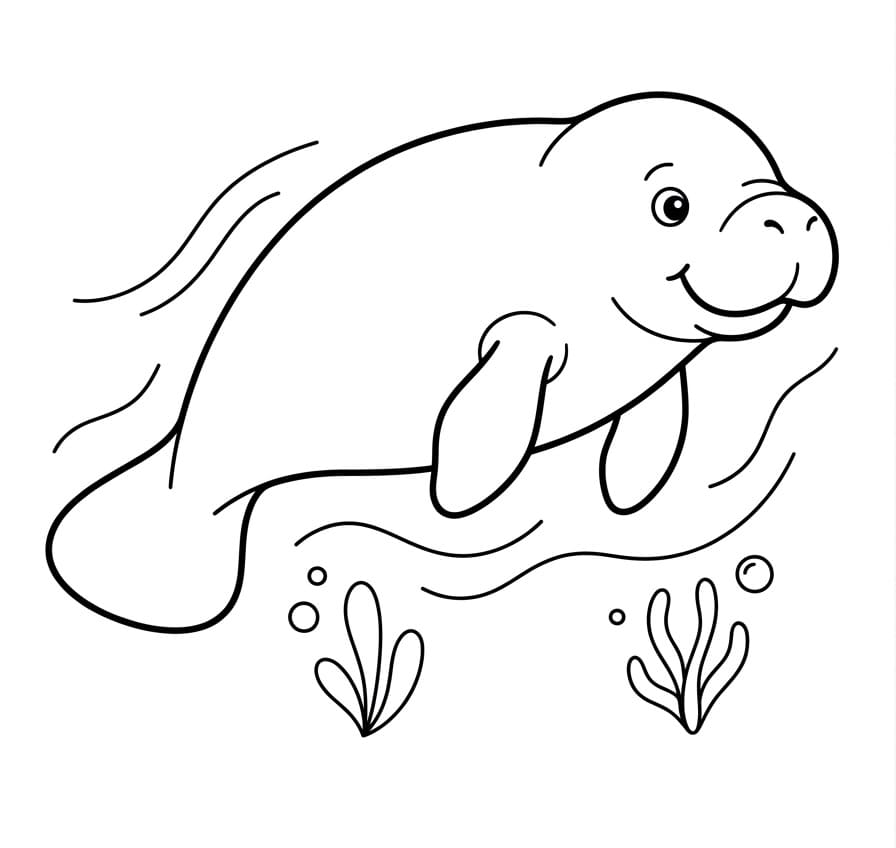 Coloriage Un lamantin qui nage