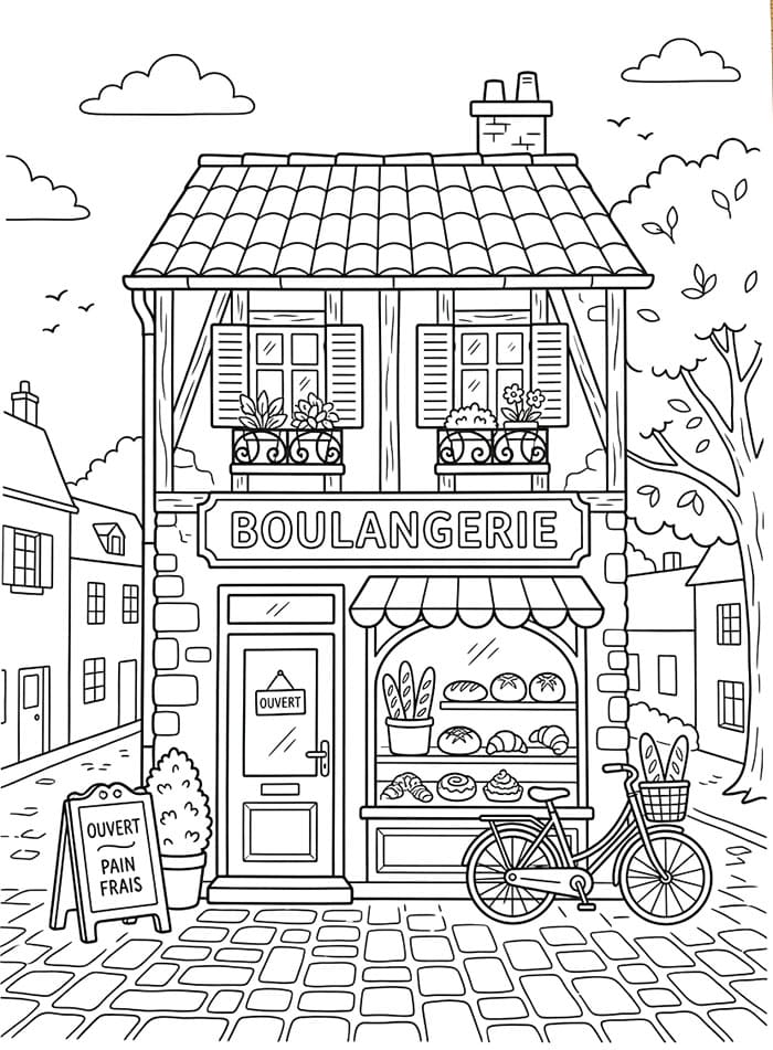 Coloriage Une belle boulangerie