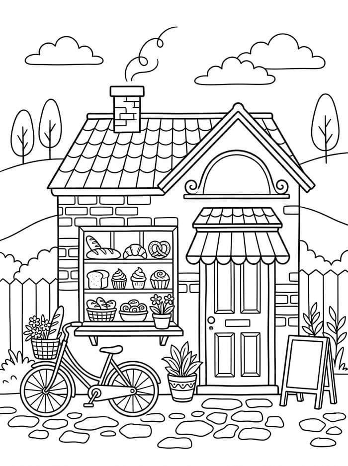 Coloriage Une jolie boulangerie