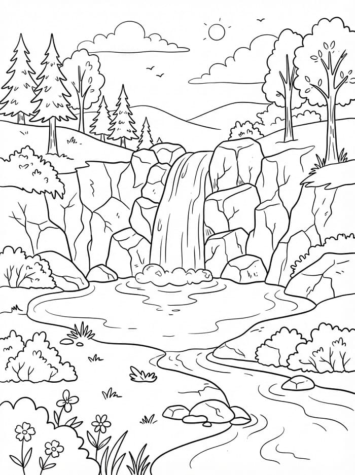 Coloriage Belle cascade