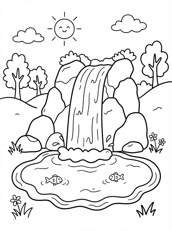 Coloriage Cascade Gratuit Pour les Enfants