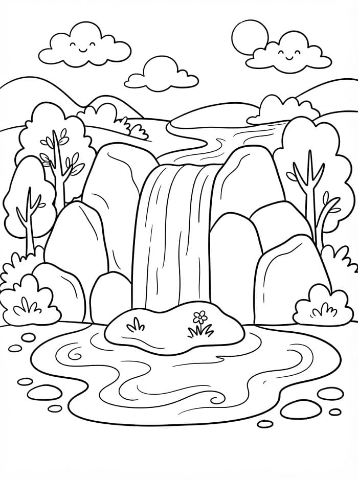 Coloriage Cascade Gratuit