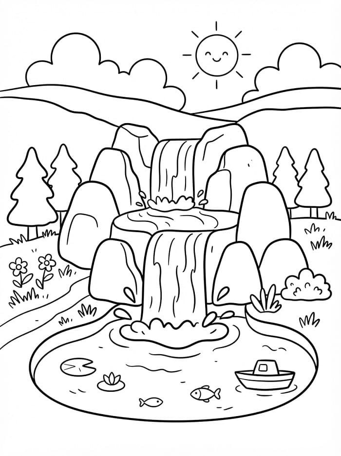 Coloriage Cascade Imprimable Gratuit Pour les Enfants