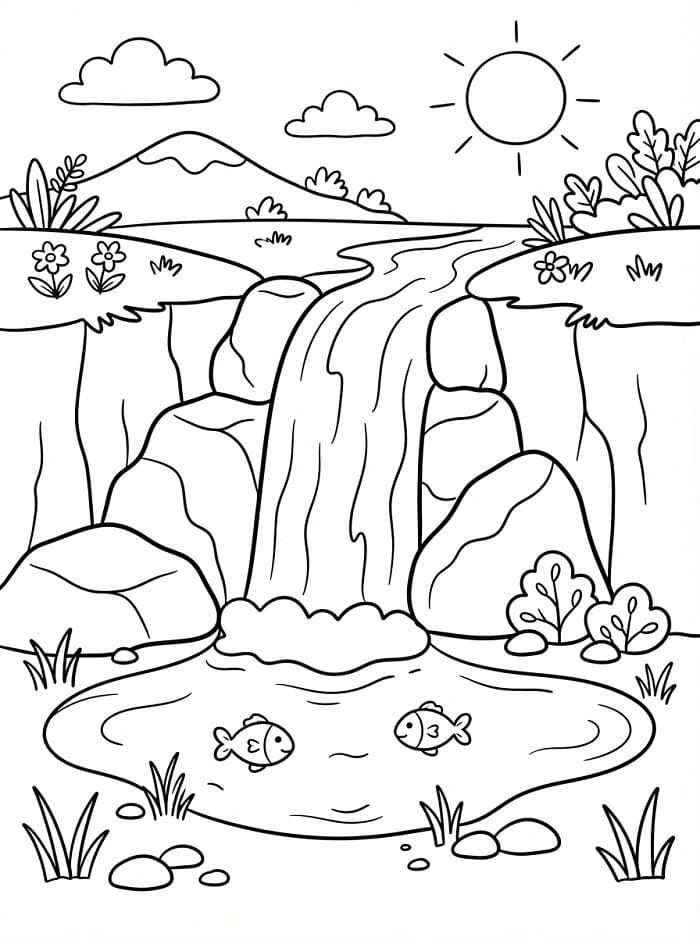 Coloriage Cascade Imprimable Pour les Enfants