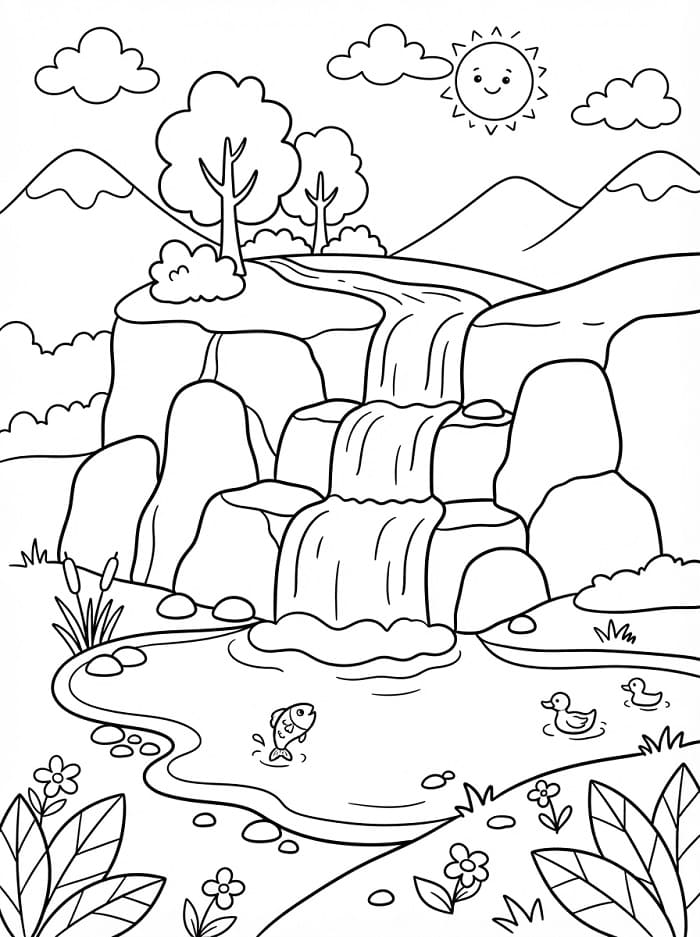 Coloriage Cascade mignonne