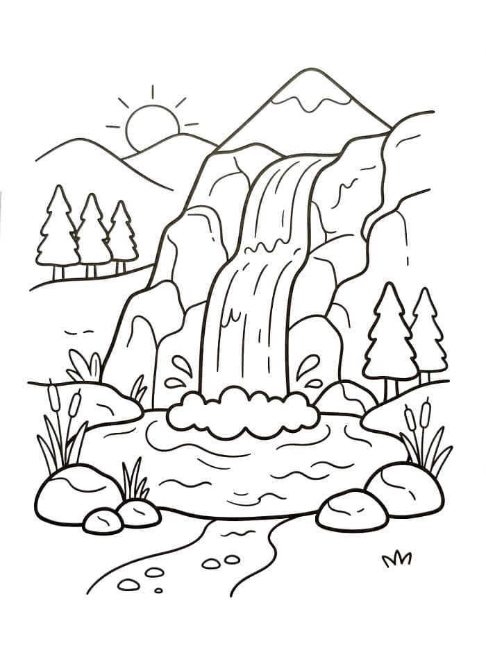 Coloriage Cascade Pour les Enfants
