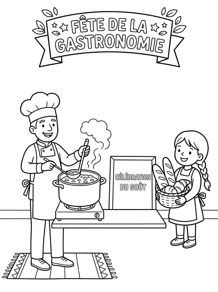 Coloriage Fête de la Gastronomie Imprimable Pour les Enfants