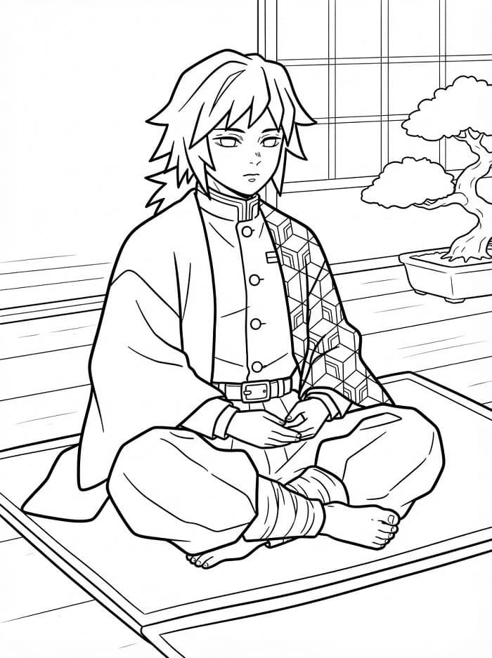 Coloriage Giyu Tomioka assis