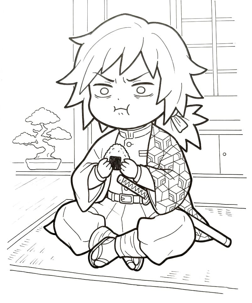 Coloriage Giyu Tomioka chibi drôle