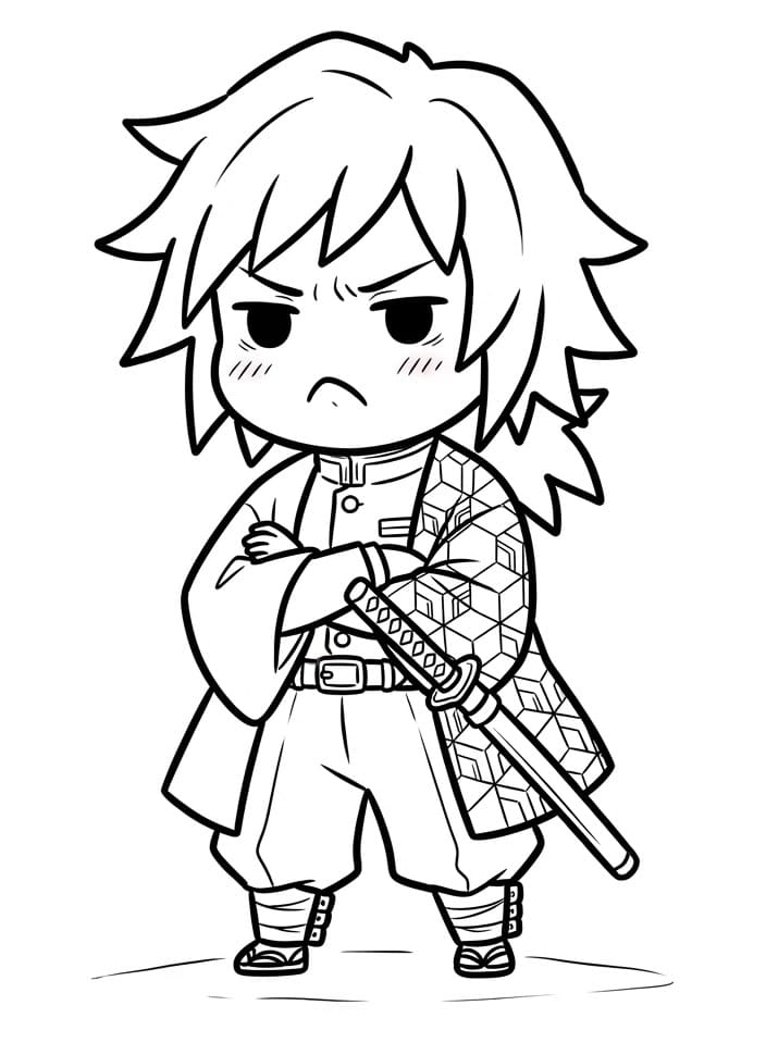 Coloriage Giyu Tomioka chibi en colère