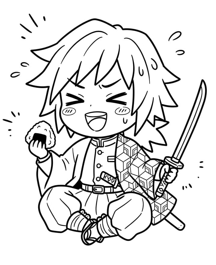 Coloriage Giyu Tomioka chibi heureux