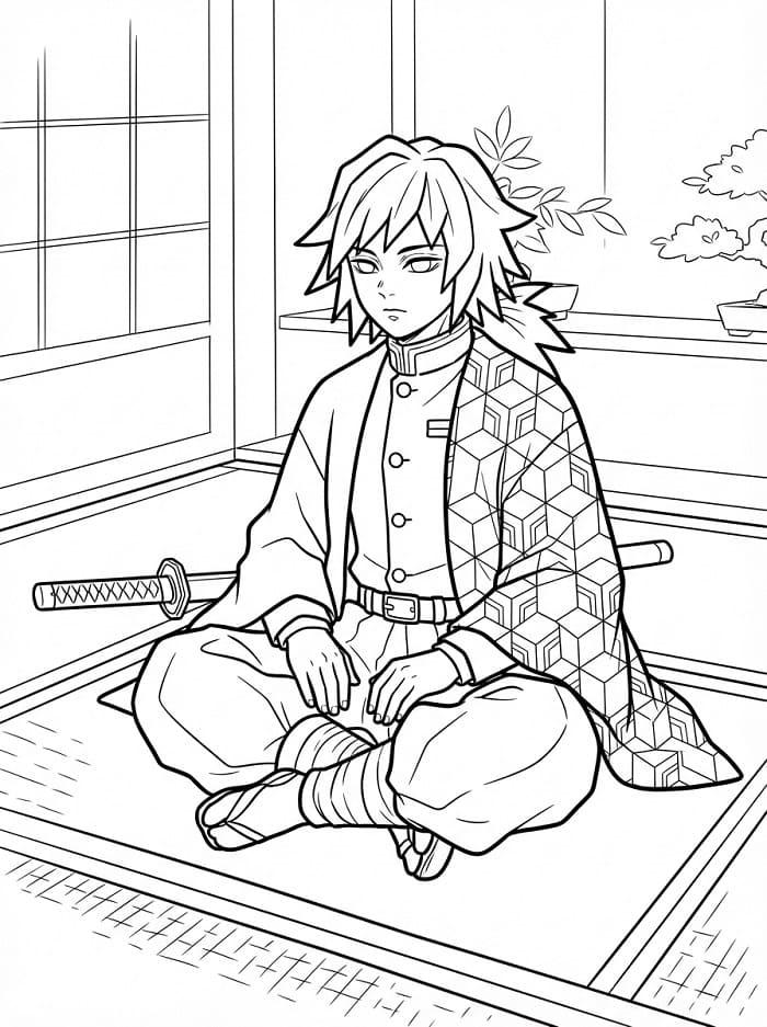 Coloriage Giyu Tomioka Imprimable Gratuit Pour les Enfants
