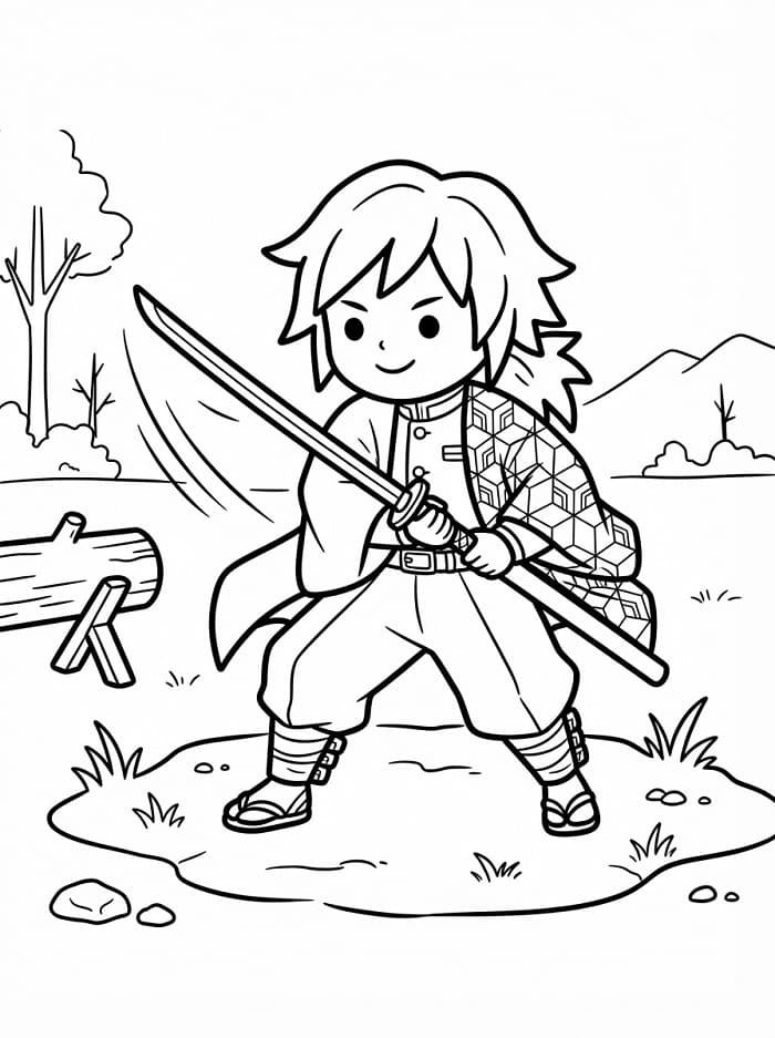 Coloriage Giyu Tomioka mignon