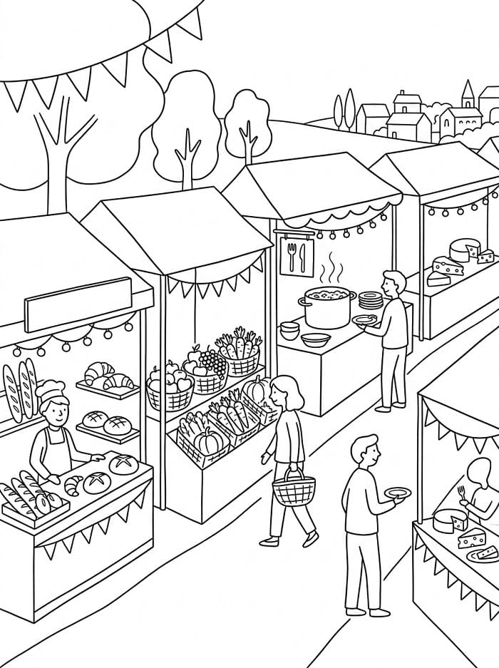 Coloriage Gratuit Fête de la Gastronomie Pour les Enfants