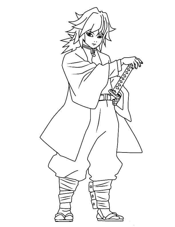 Coloriage Gratuit Giyu Tomioka Pour les Enfants