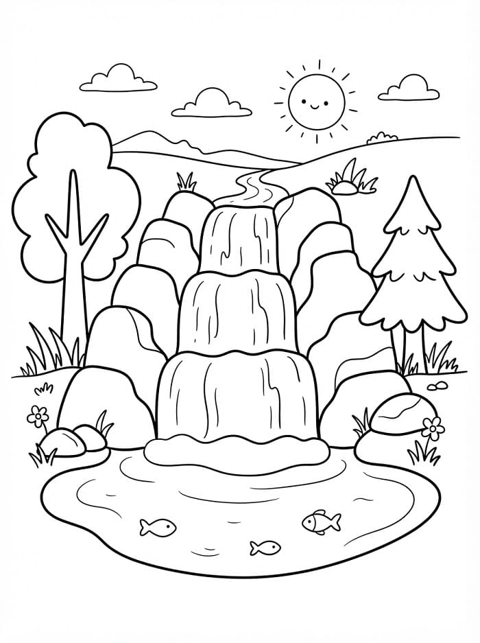 Coloriage Imprimable Cascade Pour les Enfants