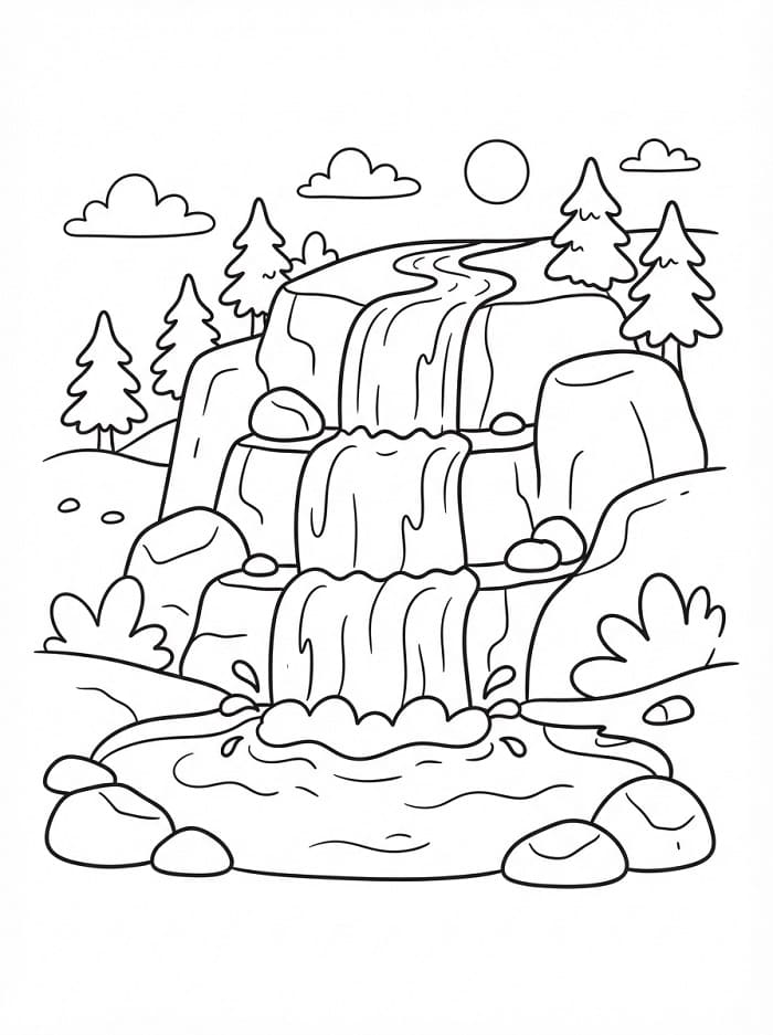 Coloriage Imprimable Gratuit Cascade Pour les Enfants