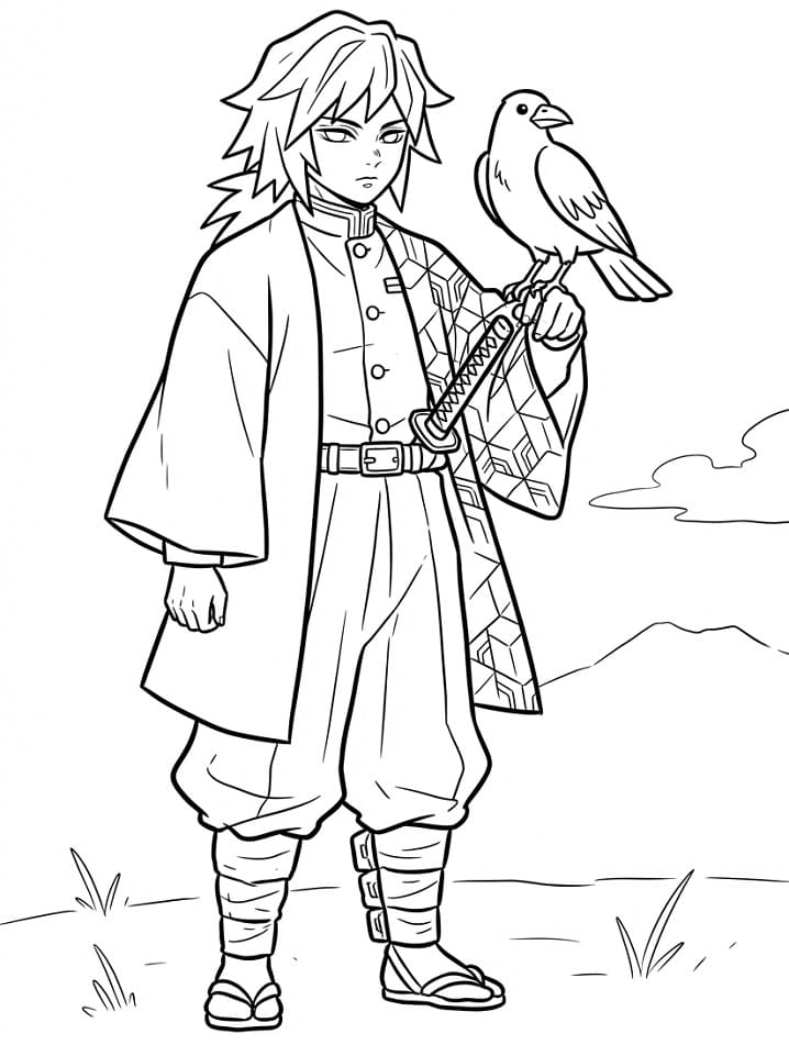 Coloriage Imprimable Gratuit Giyu Tomioka Pour les Enfants