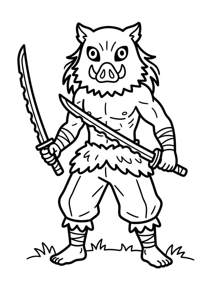 Coloriage Inosuke avec des épées