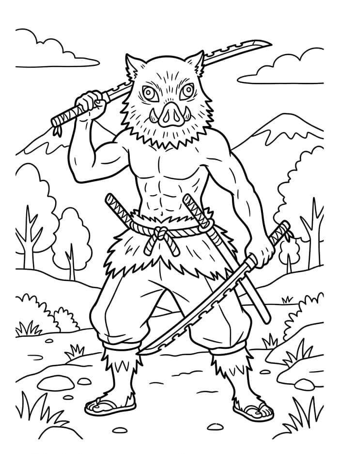 Coloriage Inosuke de Anime Demon Slayer