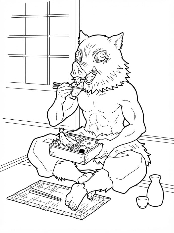 Coloriage Inosuke déjeune