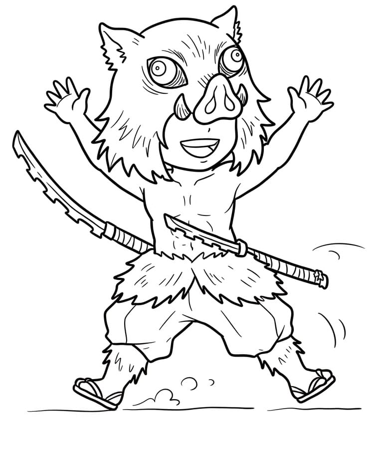 Coloriage Inosuke Hashibira Chibi