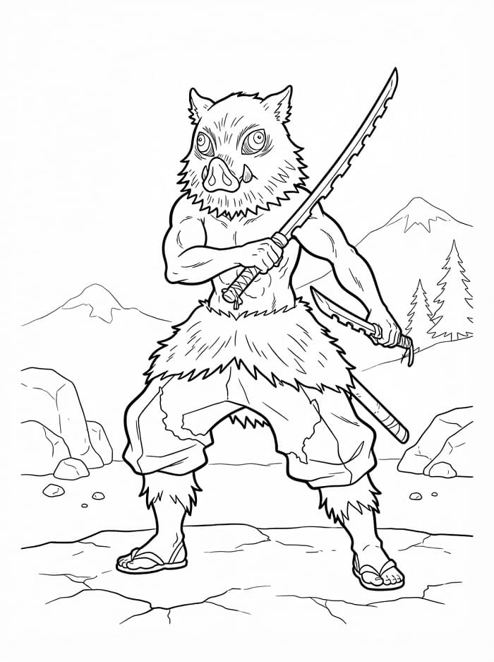 Coloriage Inosuke Hashibira dans Demon Slayer
