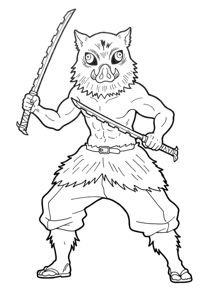 Coloriage Inosuke Hashibira de Demon Slayer