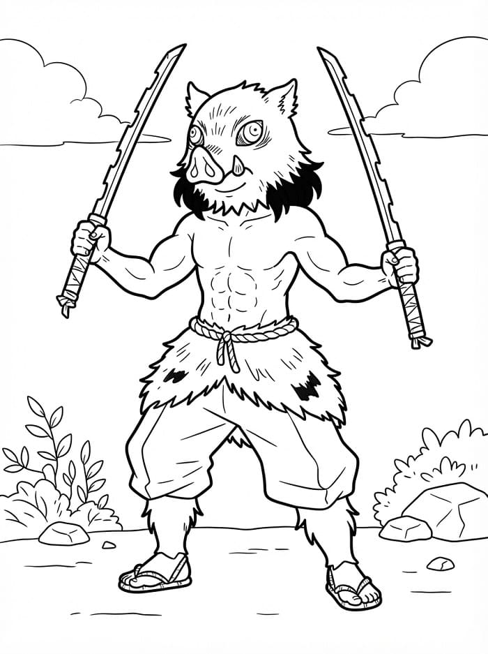 Coloriage Inosuke Hashibira Demon Slayer
