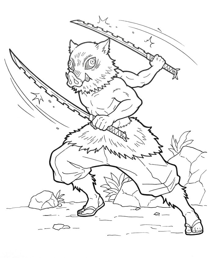Coloriage Inosuke s'attaque