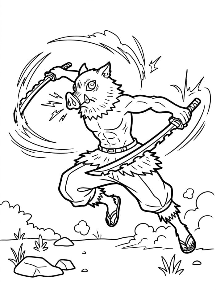 Coloriage Inosuke se bat