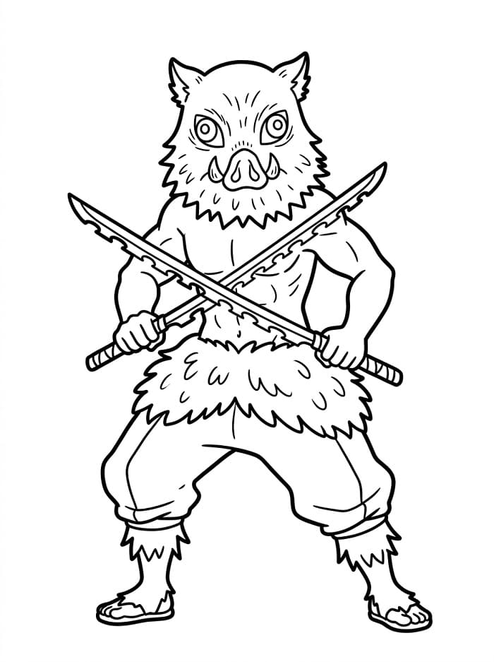 Coloriage Inosuke tenant des épées