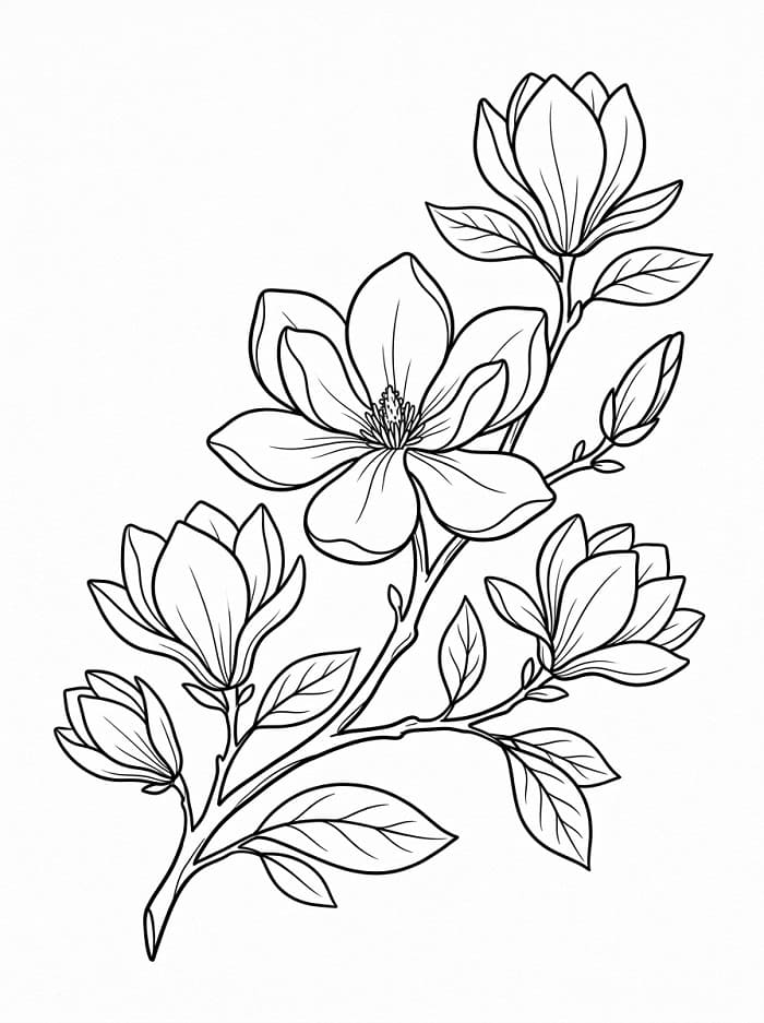 Coloriage Magnifique fleur de magnolia